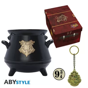   Harry Potter - Roxfort ajándékcsomag 3D bögrével, kulcstartóval és kitűzővel