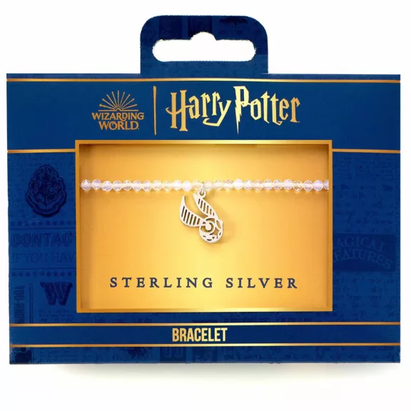Harry Potter - Aranycikesz 925-ös sterling ezüst charm karkötő fehér kristályokkal