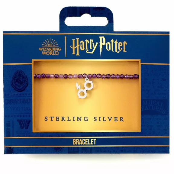 Harry Potter - Szemüveg és villám 925-ös sterling ezüst charm karkötő lila kristályokkal Harry Potter - Szemüveg és villám 925-ös sterling ezüst charm karkötő lila kristályokkal