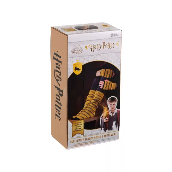 Harry Potter - Hugrabug mintás zokni és ujjatlan kesztyű kötőkészlet szett